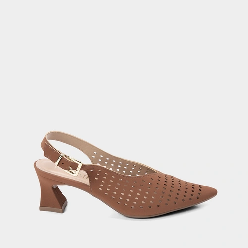 Scarpin Slingback Salto Médio Flare Perfuros Caramelo