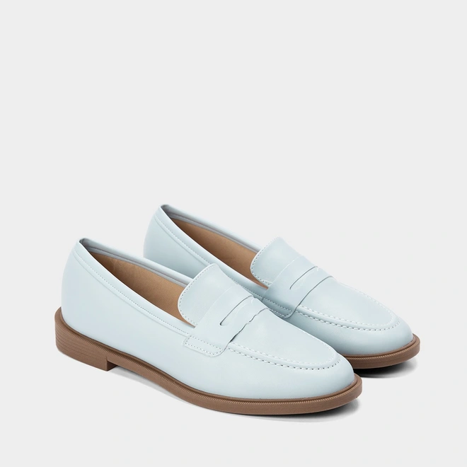 Mocassim Loafer Gabriela Flat Pesponto Azul