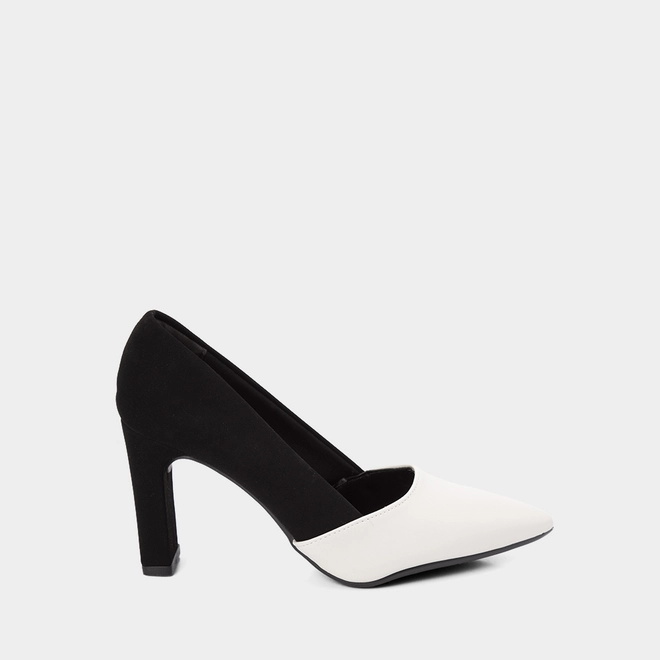 Scarpin Feminino Gabriela Salto Reto Alto Nobuck Preto & Off White