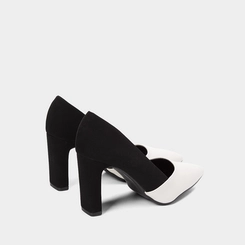 Scarpin Feminino Gabriela Salto Reto Alto Nobuck Preto & Off White