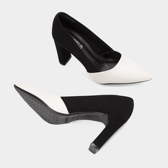 Scarpin Feminino Gabriela Salto Reto Alto Nobuck Preto & Off White