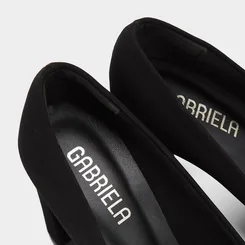 Scarpin Feminino Gabriela Salto Reto Alto Nobuck Preto & Off White
