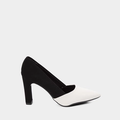 Scarpin Feminino Gabriela Salto Reto Alto Nobuck Preto & Off White