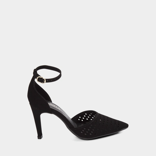 Scarpin Salto Reto Alto Com Recortes Vazados Nobuck Preto