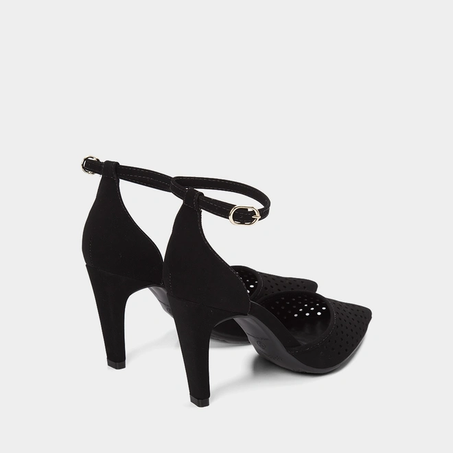 Scarpin Salto Reto Alto Com Recortes Vazados Nobuck Preto