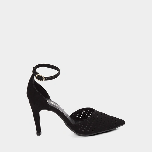 Scarpin Salto Reto Alto Com Recortes Vazados Nobuck Preto