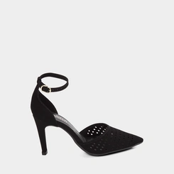 Scarpin Salto Reto Alto Com Recortes Vazados Nobuck Preto