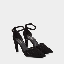 Scarpin Salto Reto Alto Com Recortes Vazados Nobuck Preto