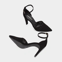 Scarpin Salto Reto Alto Com Recortes Vazados Nobuck Preto