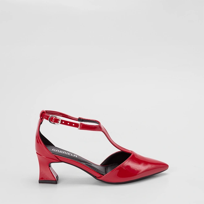 Scarpin Slingback Gabriela Salto Geométrico Médio Vermelho