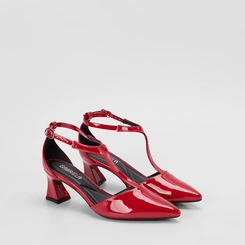 Scarpin Slingback Gabriela Salto Geométrico Médio Vermelho