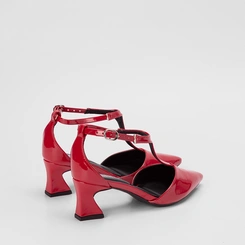 Scarpin Slingback Gabriela Salto Geométrico Médio Vermelho