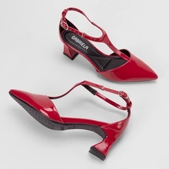 Scarpin Slingback Gabriela Salto Geométrico Médio Vermelho