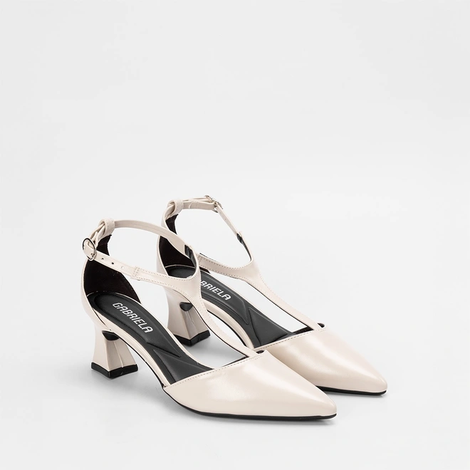 Scarpin Slingback Gabriela Salto Geométrico Médio Off-White