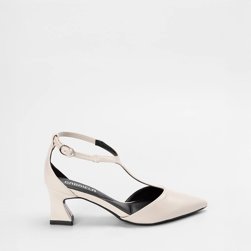 Scarpin Slingback Gabriela Salto Geométrico Médio Off-White