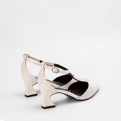 Scarpin Slingback Gabriela Salto Geométrico Médio Off-White