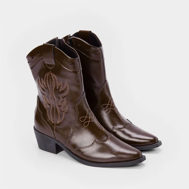 Bota Feminina Sua Cia Country Texana Salto Médio Marrom