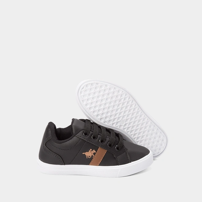 Tênis Infantil Polo Energy Detalhe Caramelo Casual Preto