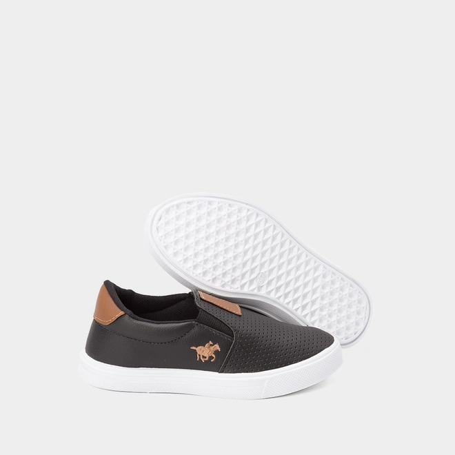 Slip On Infantil Polo Energy Calce Fácil Detalhe Perfuros Preto
