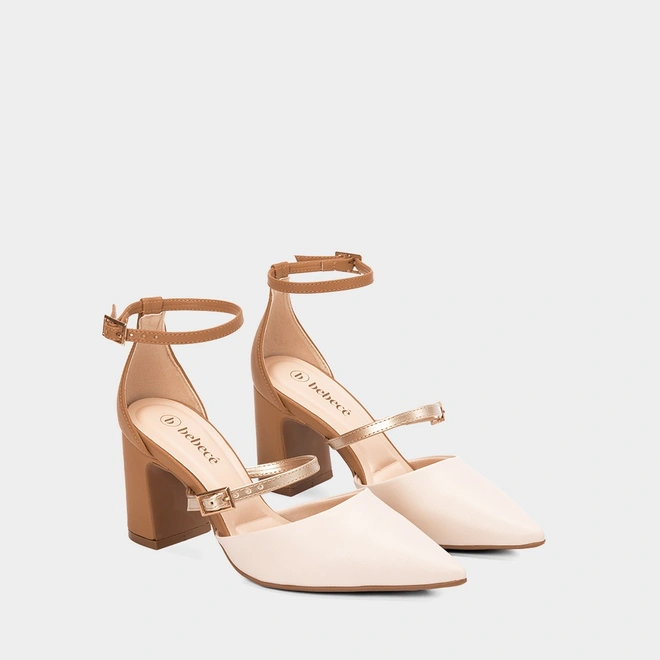 Scarpin Bebecê Salto Bloco Médio Tira Metalizada Multicolor
