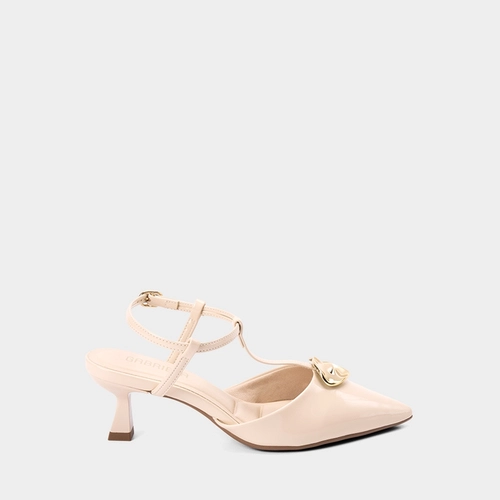 Scarpin Slingback Salto Flare Médio Gabriela Enfeite Bold Verniz Off White