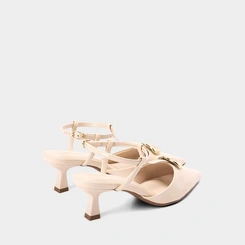 Scarpin Slingback Feminino Gabriela Salto Flare Enfeite Metálico Off White
