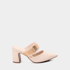 Tamanco Mule Feminino Gabriela Salto Bloco Detalhe Ráfia Off White