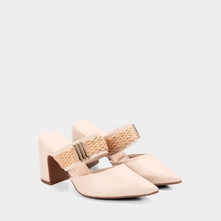 Tamanco Mule Feminino Gabriela Salto Bloco Detalhe Ráfia Off White