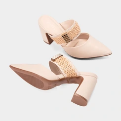Tamanco Mule Feminino Gabriela Salto Bloco Detalhe Ráfia Off White