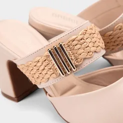 Tamanco Mule Feminino Gabriela Salto Bloco Detalhe Ráfia Off White