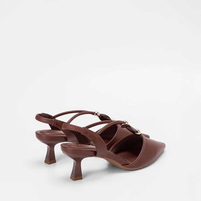 Scarpin Slingback Feminino Gabriela Detalhe Esfera & Pedraria Marrom