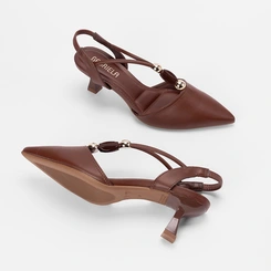 Scarpin Slingback Feminino Gabriela Detalhe Esfera & Pedraria Marrom