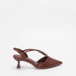 Scarpin Slingback Feminino Gabriela Detalhe Esfera & Pedraria Marrom
