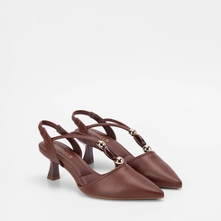 Scarpin Slingback Feminino Gabriela Detalhe Esfera & Pedraria Marrom