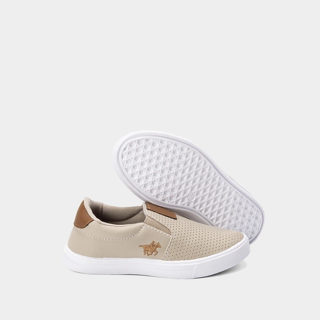 Slip On Infantil Polo Energy Calce Fácil Detalhe Perfuros Bege