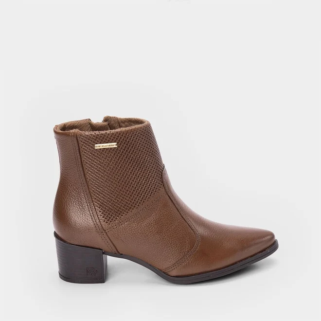 Ankle Boot Pegada Couro Recorte Texturizado Marrom