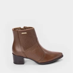 Ankle Boot Pegada Couro Recorte Texturizado Marrom