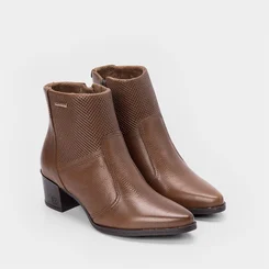 Ankle Boot Pegada Couro Recorte Texturizado Marrom