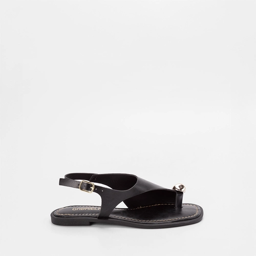 Sandália Rasteira Gabriela Enfeite Bold Preto