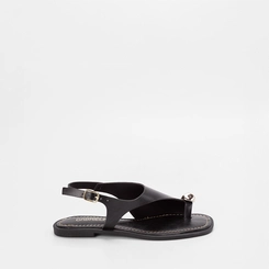 Sandália Rasteira Gabriela Enfeite Bold Preto