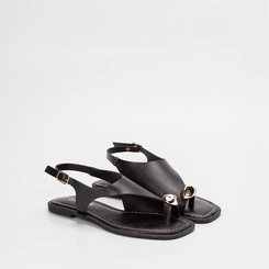 Sandália Rasteira Gabriela Enfeite Bold Preto