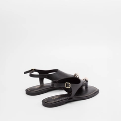 Sandália Rasteira Gabriela Enfeite Bold Preto
