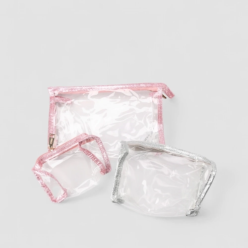 Kit Necessaire Gabriela 3 Peças Glitter Rosa