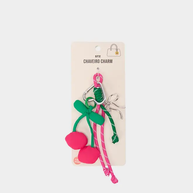 Chaveiro Charm STZ Cereja Rosa e Verde com Cordões