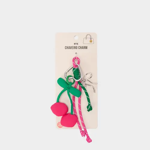 Chaveiro Charm STZ Cereja Rosa e Verde com Cordões