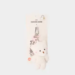 Chaveiro Charm SZT - Ursinho Pelúcia Branco com Laço Rosa e Corrente
