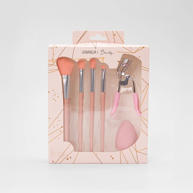 Kit Maquiagem Gabriela Beauty Pincéis & Curvex Rosa