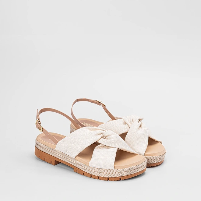Sandália Gabriela Flatform Tratorada Nó Linho Off-White