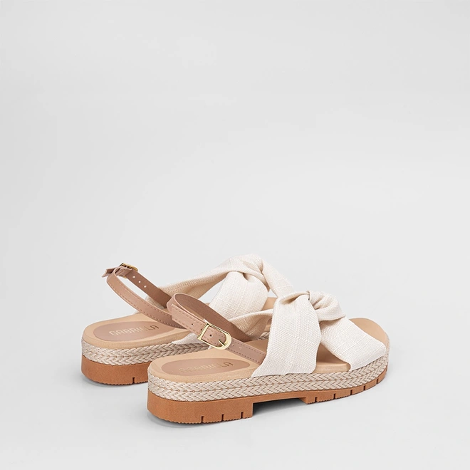 Sandália Gabriela Flatform Tratorada Nó Linho Off-White