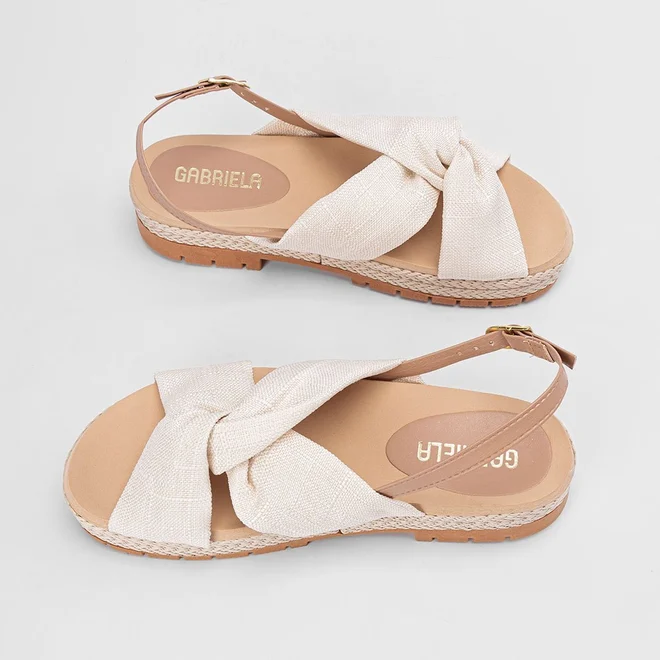 Sandália Gabriela Flatform Tratorada Nó Linho Off-White